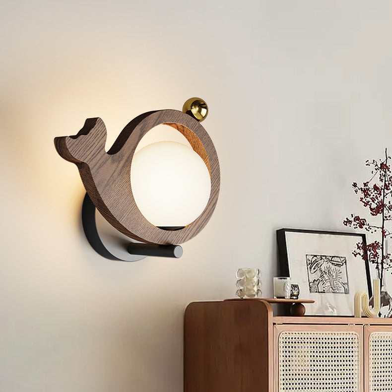 Animal Bird Whale Iron Faux Woodgrain LED Wall Sconce Lamp