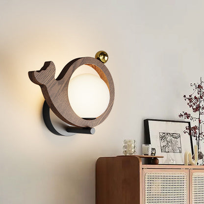 Animal Bird Whale Iron Faux Woodgrain LED Wall Sconce Lamp