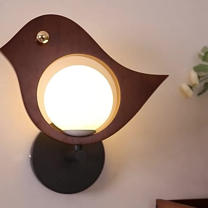 Animal Bird Whale Iron Faux Woodgrain LED Wall Sconce Lamp