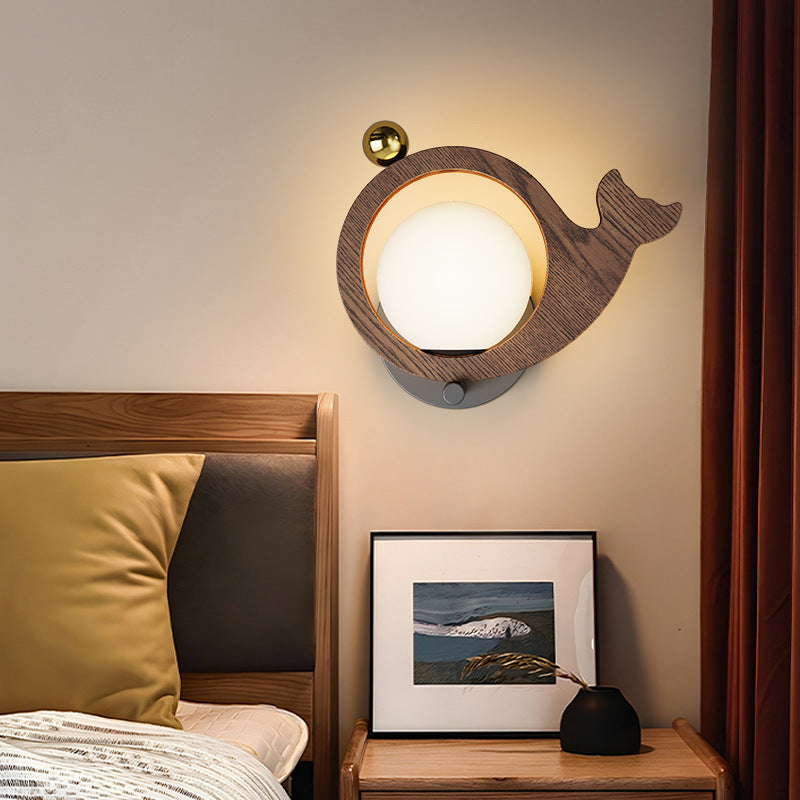 Animal Bird Whale Iron Faux Woodgrain LED Wall Sconce Lamp