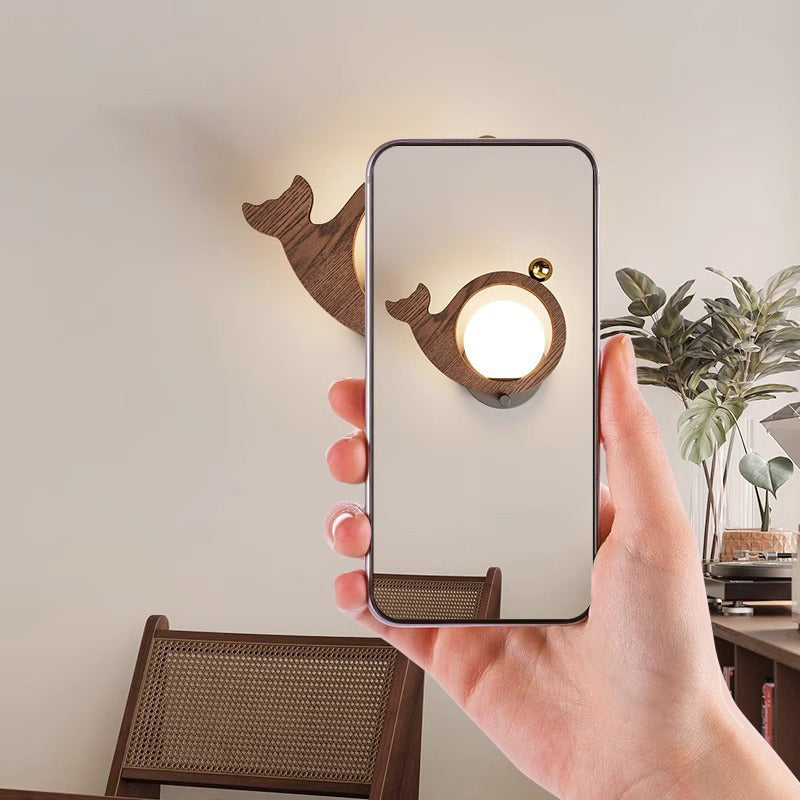 Animal Bird Whale Iron Faux Woodgrain LED Wall Sconce Lamp