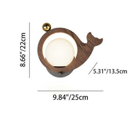 Animal Bird Whale Iron Faux Woodgrain LED Wall Sconce Lamp