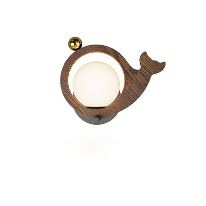 Animal Bird Whale Iron Faux Woodgrain LED Wall Sconce Lamp