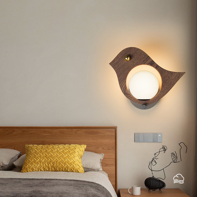 Animal Bird Whale Iron Faux Woodgrain LED Wall Sconce Lamp