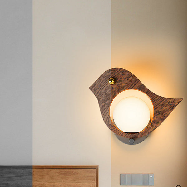 Animal Bird Whale Iron Faux Woodgrain LED Wall Sconce Lamp