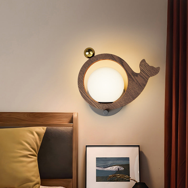 Animal Bird Whale Iron Faux Woodgrain LED Wall Sconce Lamp