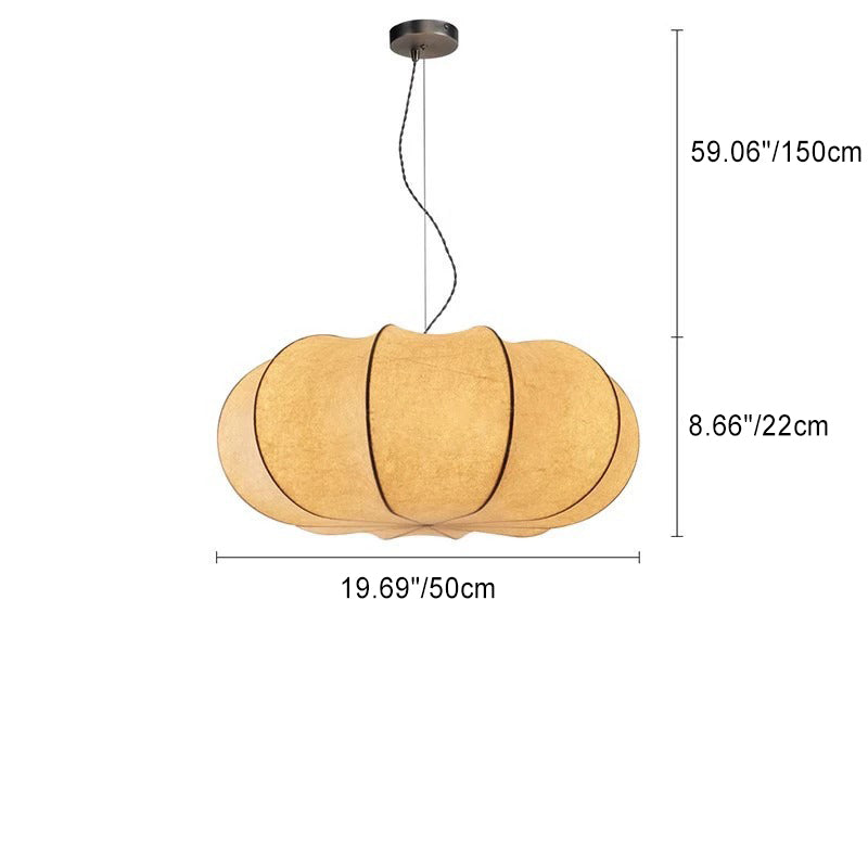 Traditional Japanese Pumpkin Round Iron Silk 2/3-Light Pendant Light For Living Room