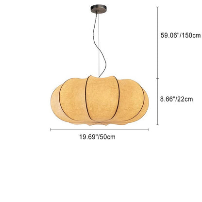 Traditional Japanese Pumpkin Round Iron Silk 2/3-Light Pendant Light For Living Room