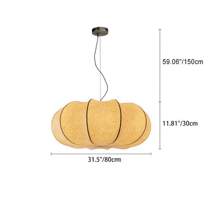 Traditional Japanese Pumpkin Round Iron Silk 2/3-Light Pendant Light For Living Room
