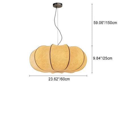 Traditional Japanese Pumpkin Round Iron Silk 2/3-Light Pendant Light For Living Room