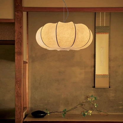 Traditional Japanese Pumpkin Round Iron Silk 2/3-Light Pendant Light For Living Room