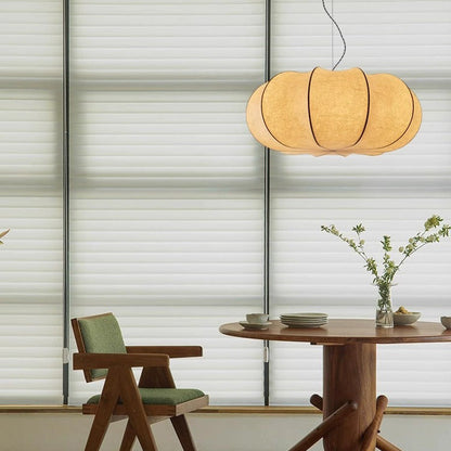 Traditional Japanese Pumpkin Round Iron Silk 2/3-Light Pendant Light For Living Room