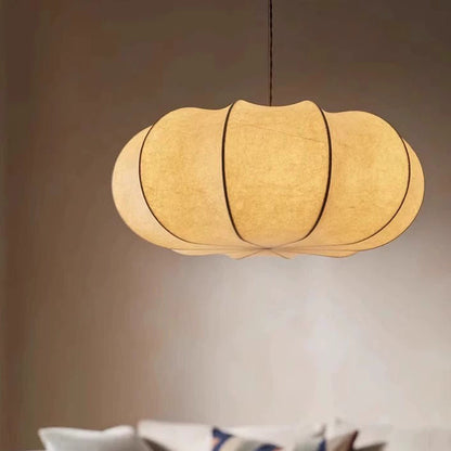 Traditional Japanese Pumpkin Round Iron Silk 2/3-Light Pendant Light For Living Room