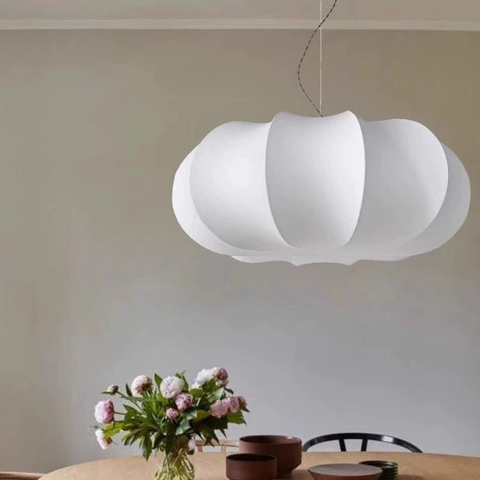 Traditional Japanese Pumpkin Round Iron Silk 2/3-Light Pendant Light For Living Room