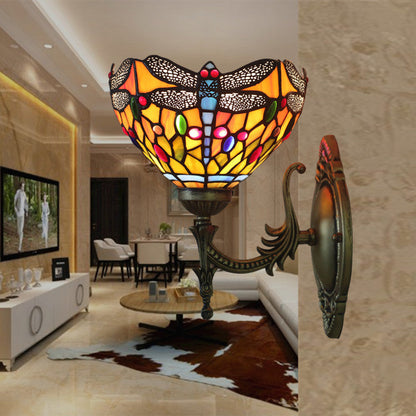 Tiffany Iron Stained Glass 1-Light Wall Sconce Lamp