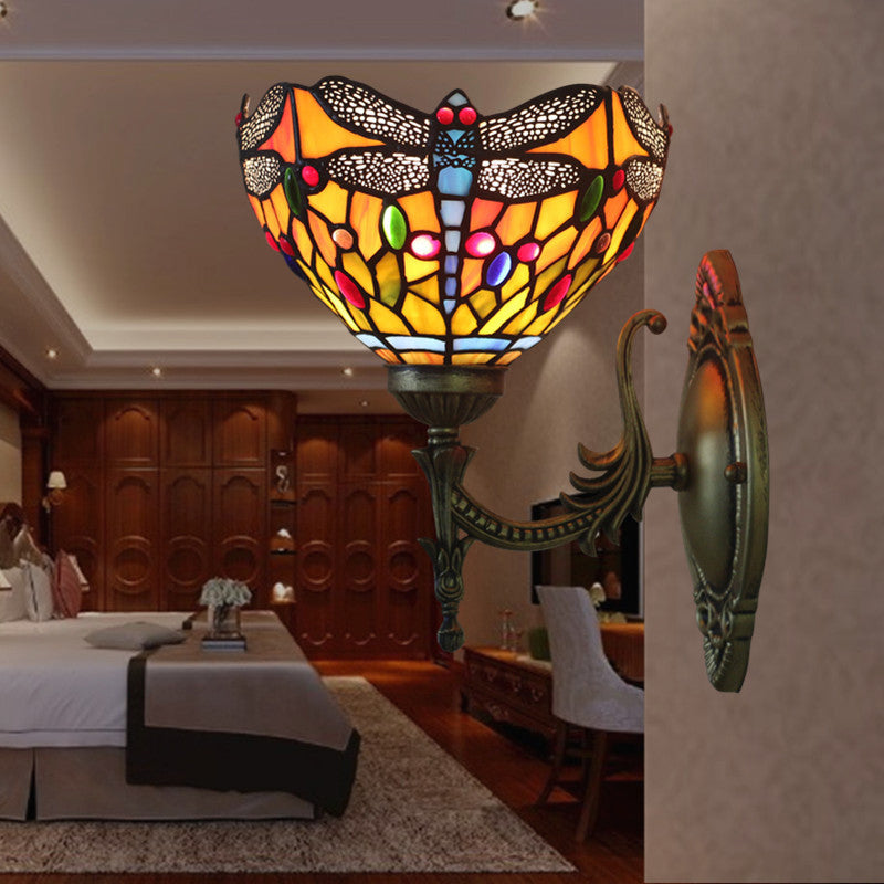 Tiffany Iron Stained Glass 1-Light Wall Sconce Lamp