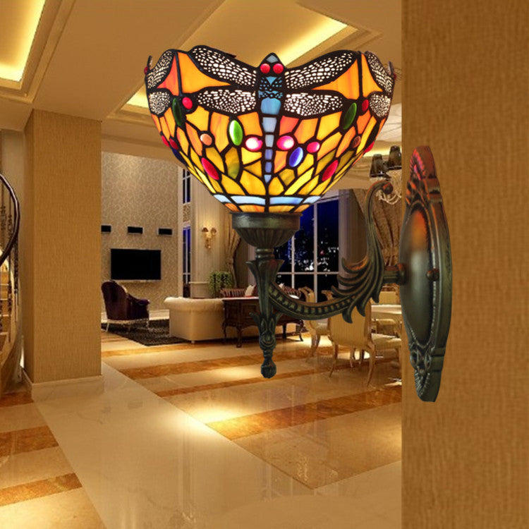 Tiffany Iron Stained Glass 1-Light Wall Sconce Lamp