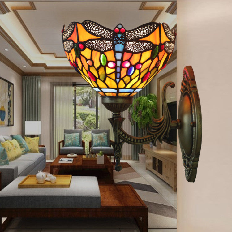 Tiffany Iron Stained Glass 1-Light Wall Sconce Lamp
