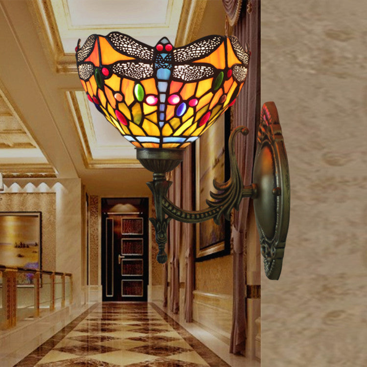 Tiffany Iron Stained Glass 1-Light Wall Sconce Lamp