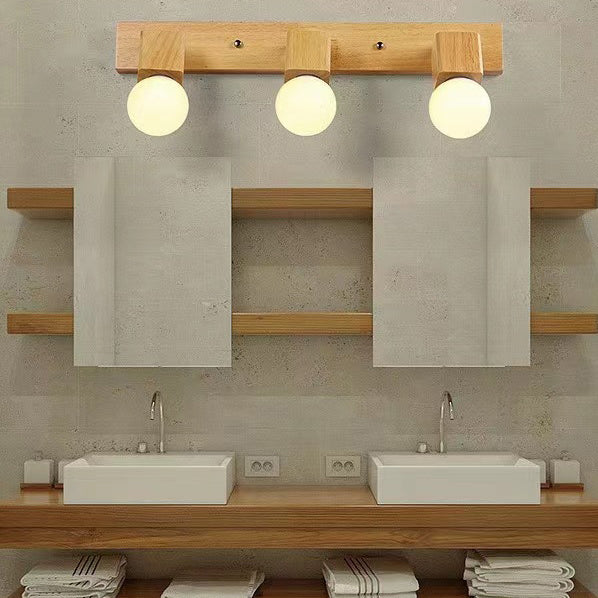 Round Rectangle Linear Wood 1/2/3/4 Light Wall Sconce Lamp