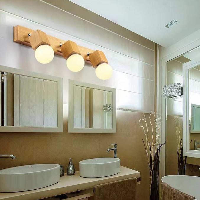 Round Rectangle Linear Wood 1/2/3/4 Light Wall Sconce Lamp