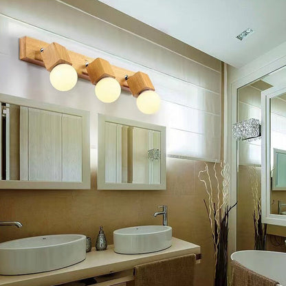 Round Rectangle Linear Wood 1/2/3/4 Light Wall Sconce Lamp
