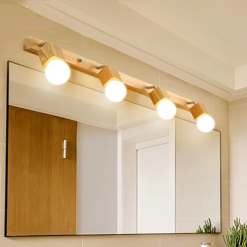 Round Rectangle Linear Wood 1/2/3/4 Light Wall Sconce Lamp