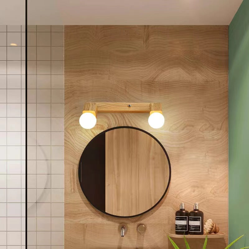 Round Rectangle Linear Wood 1/2/3/4 Light Wall Sconce Lamp