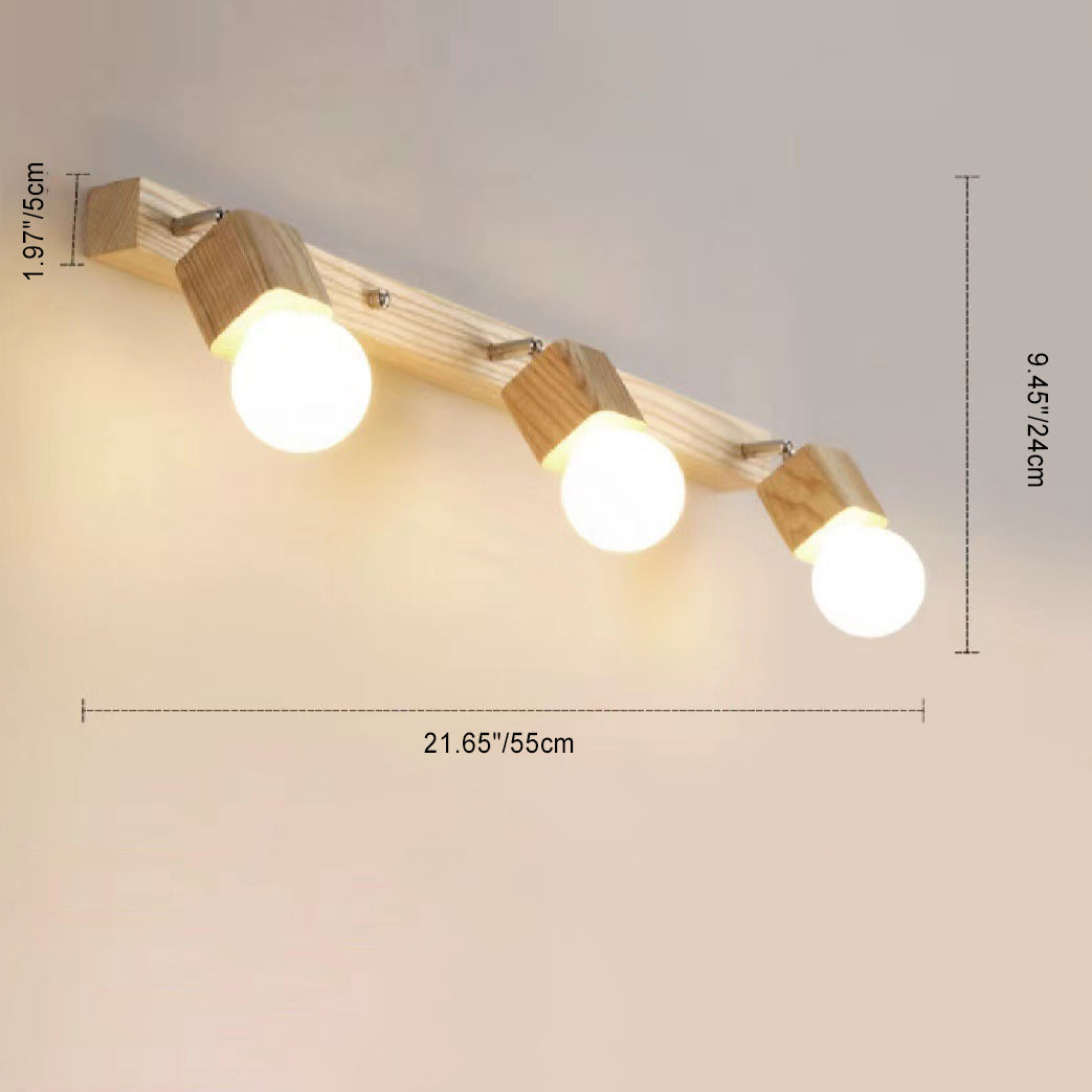 Round Rectangle Linear Wood 1/2/3/4 Light Wall Sconce Lamp