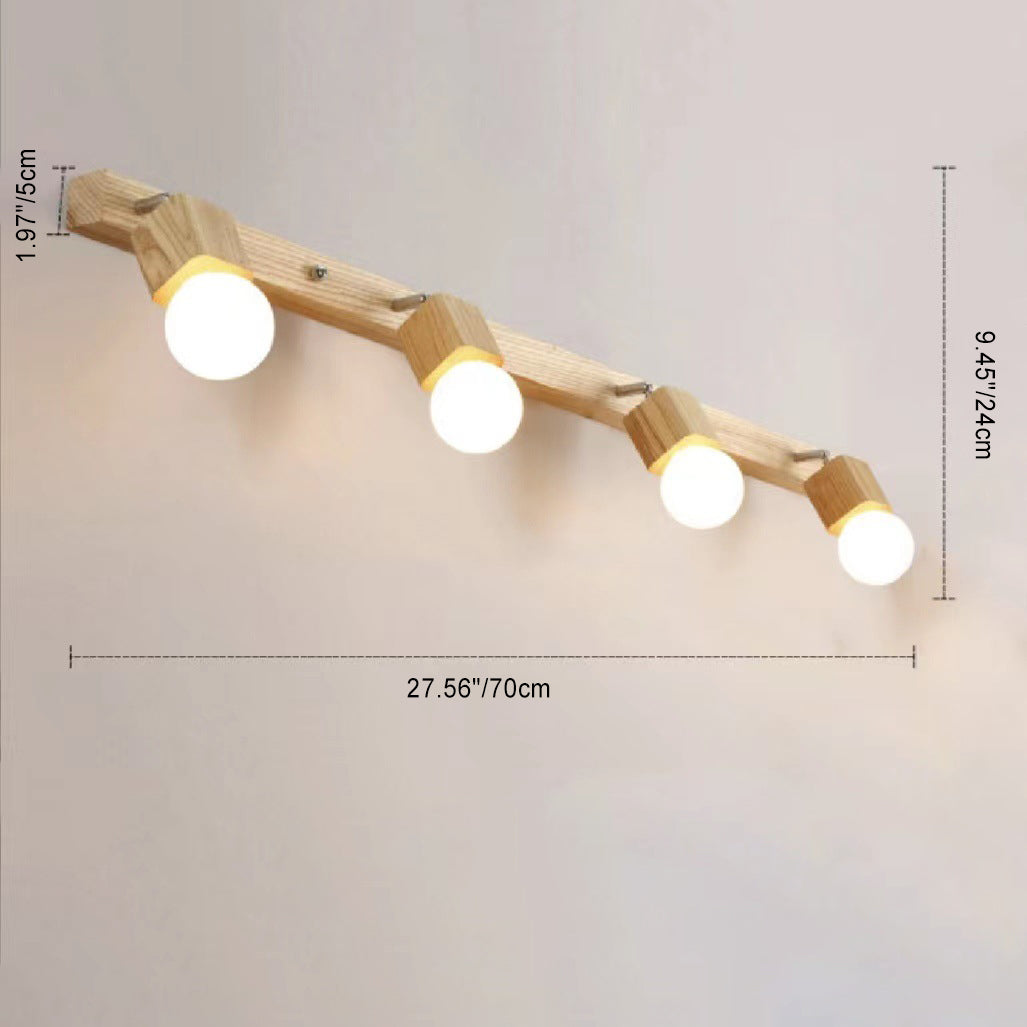 Round Rectangle Linear Wood 1/2/3/4 Light Wall Sconce Lamp