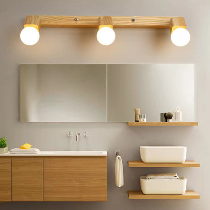 Round Rectangle Linear Wood 1/2/3/4 Light Wall Sconce Lamp