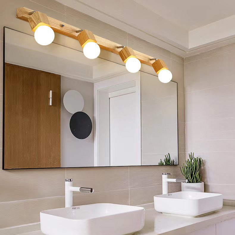 Round Rectangle Linear Wood 1/2/3/4 Light Wall Sconce Lamp