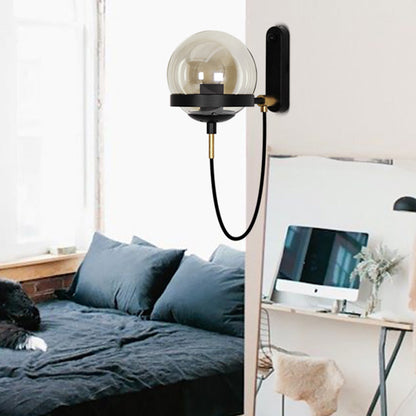 Style Round Orb Iron Glass 1-Light Wall Sconce Lamp