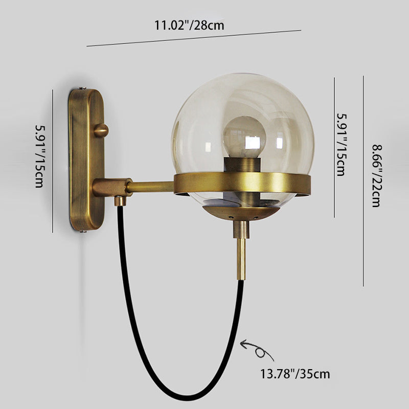 Style Round Orb Iron Glass 1-Light Wall Sconce Lamp