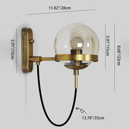 Style Round Orb Iron Glass 1-Light Wall Sconce Lamp