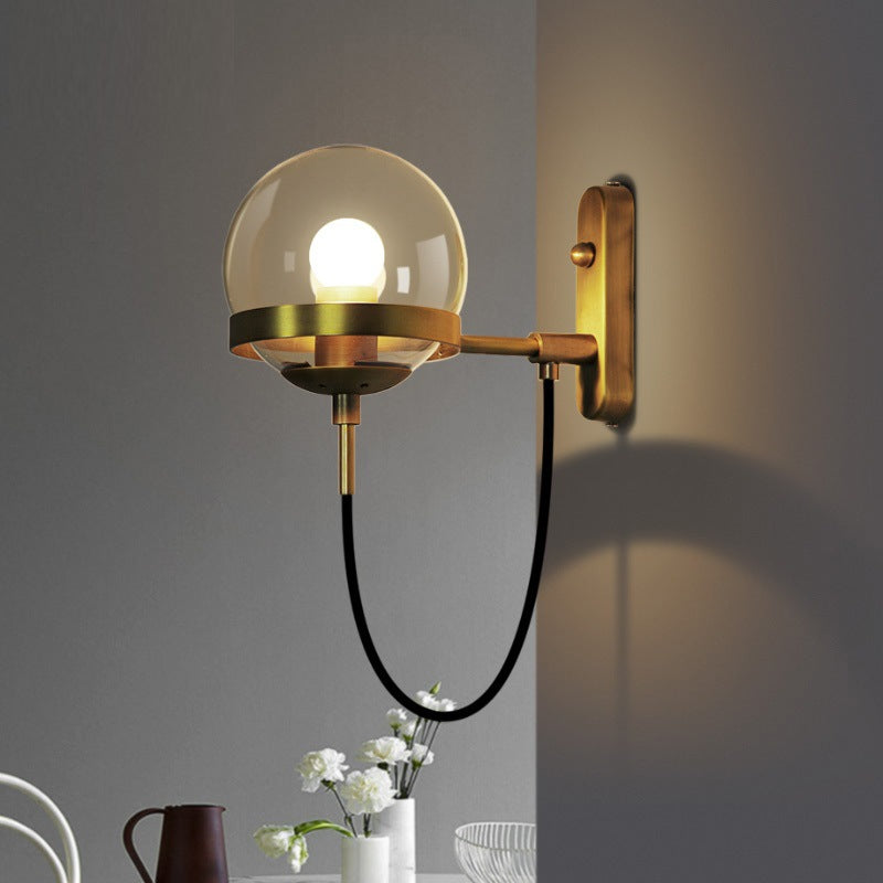 Style Round Orb Iron Glass 1-Light Wall Sconce Lamp