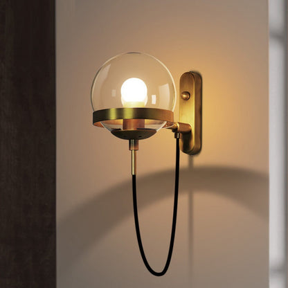 Style Round Orb Iron Glass 1-Light Wall Sconce Lamp