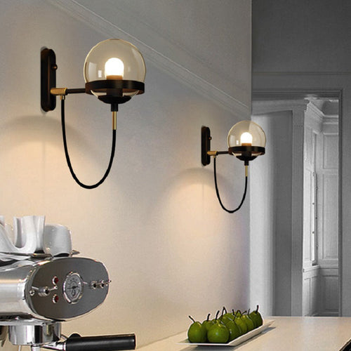 Style Round Orb Iron Glass 1-Light Wall Sconce Lamp