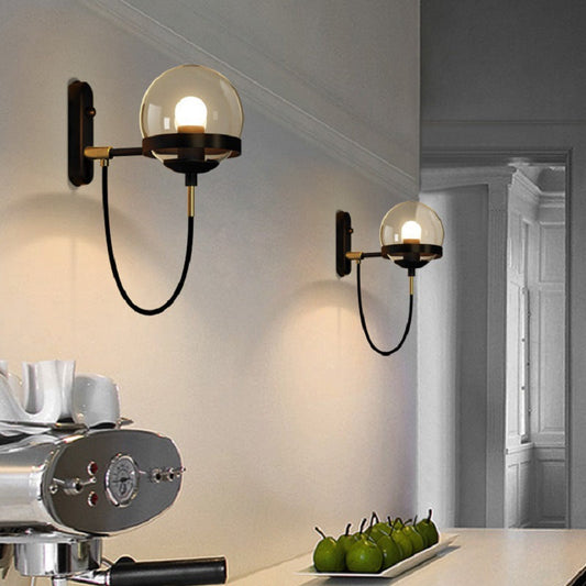 Style Round Orb Iron Glass 1-Light Wall Sconce Lamp