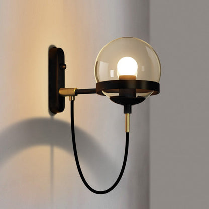Style Round Orb Iron Glass 1-Light Wall Sconce Lamp