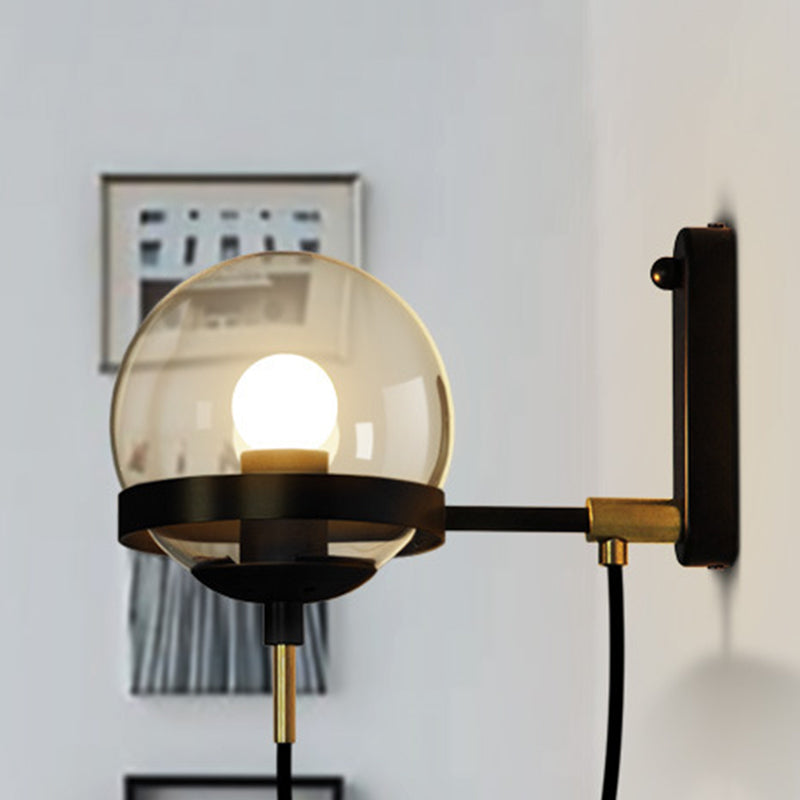Style Round Orb Iron Glass 1-Light Wall Sconce Lamp
