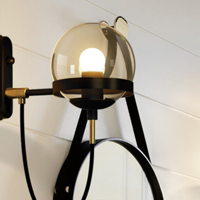Style Round Orb Iron Glass 1-Light Wall Sconce Lamp