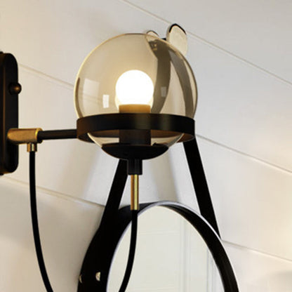 Style Round Orb Iron Glass 1-Light Wall Sconce Lamp