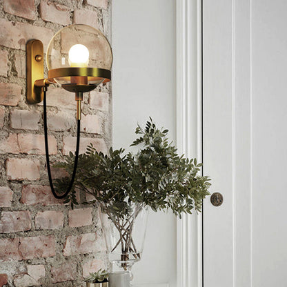 Style Round Orb Iron Glass 1-Light Wall Sconce Lamp