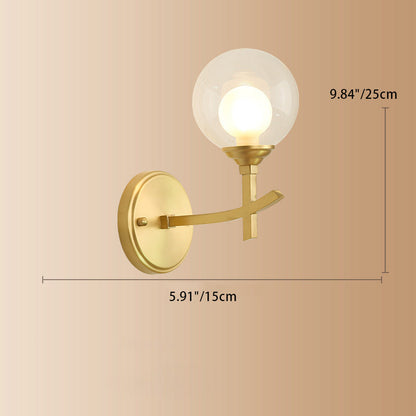 Round Spherical Copper Glass 1-Light Wall Sconce Lamp