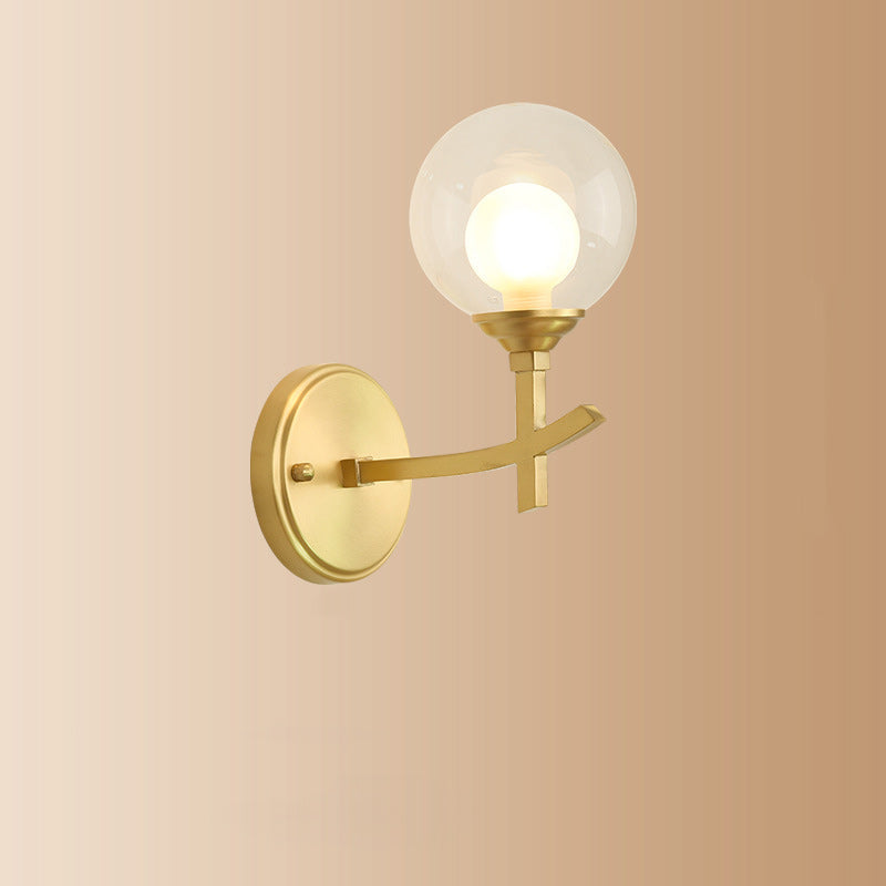 Round Spherical Copper Glass 1-Light Wall Sconce Lamp