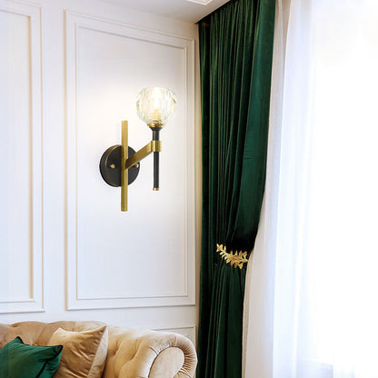 Round Spherical Copper Glass 1-Light Wall Sconce Lamp