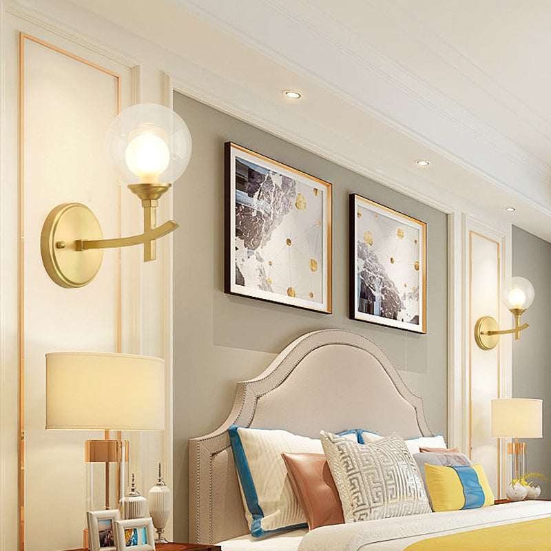 Round Spherical Copper Glass 1-Light Wall Sconce Lamp