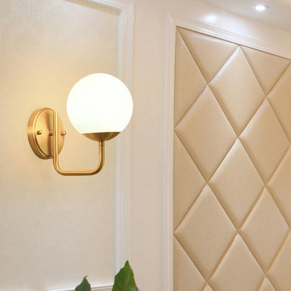 Round Spherical Copper Glass 1-Light Wall Sconce Lamp