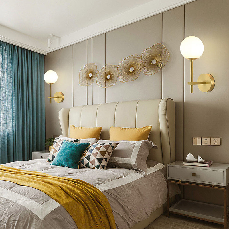 Round Spherical Copper Glass 1-Light Wall Sconce Lamp